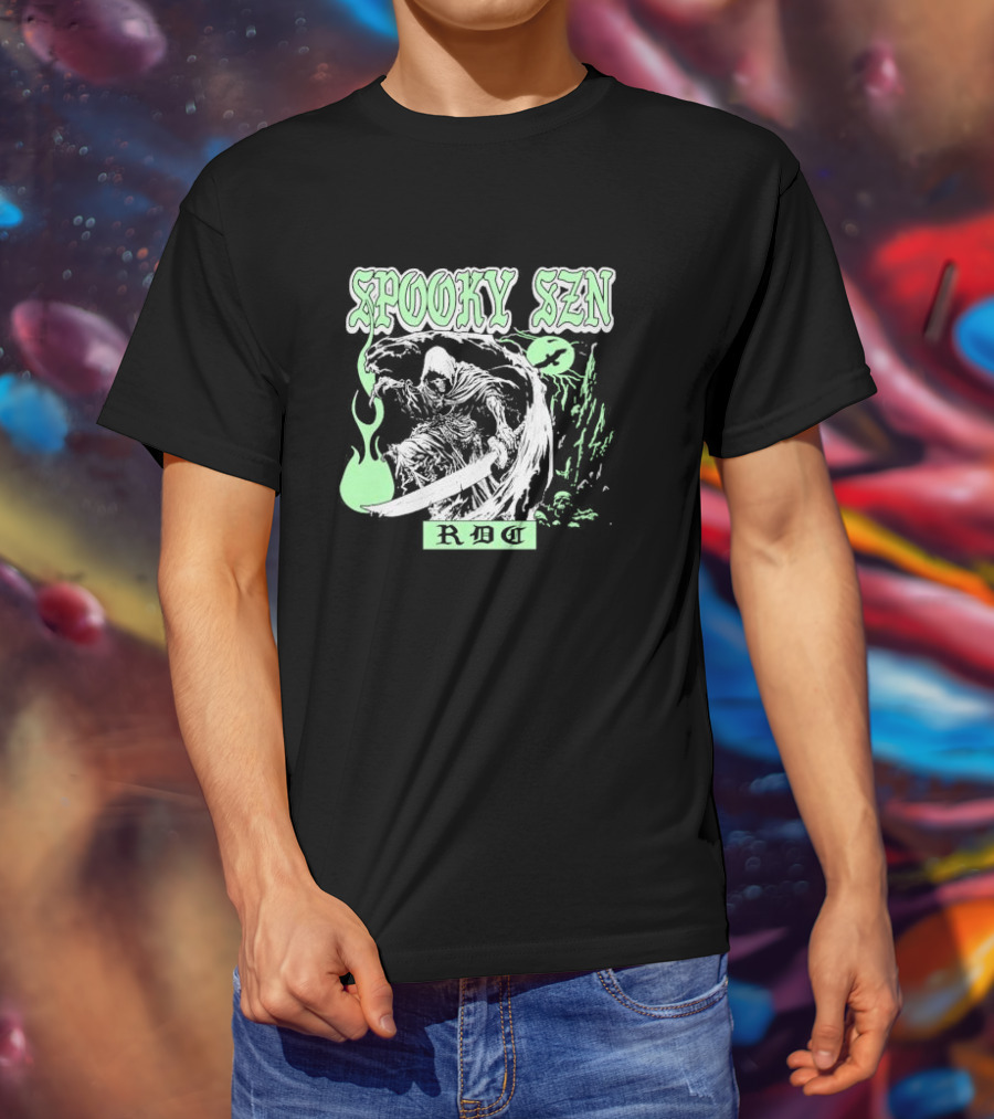 Spooky Szn RBG Grim Reaper With Sword And Green Flames T-Shirt