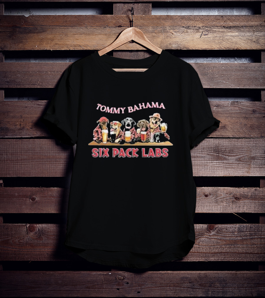 Tommy Bahama Six Pack Labs With Beer-Drinking Labrador Dogs T-Shirt