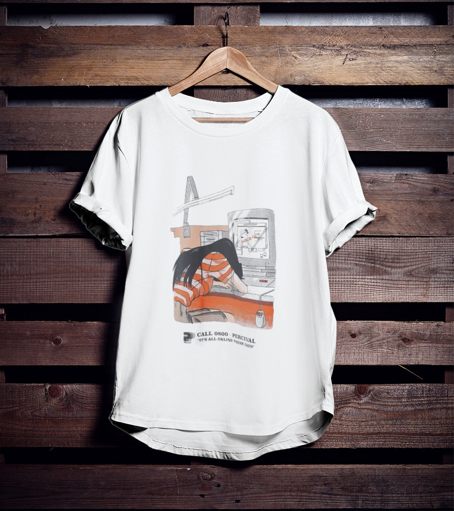 Call 0800 Percival It's All Online These Days Computer Graphic Stripe T-Shirt