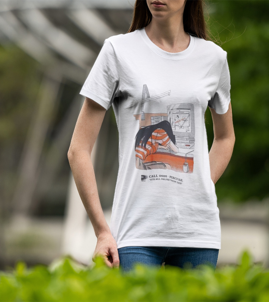 Call 0800 Percival It's All Online These Days Computer Graphic Stripe T-Shirt