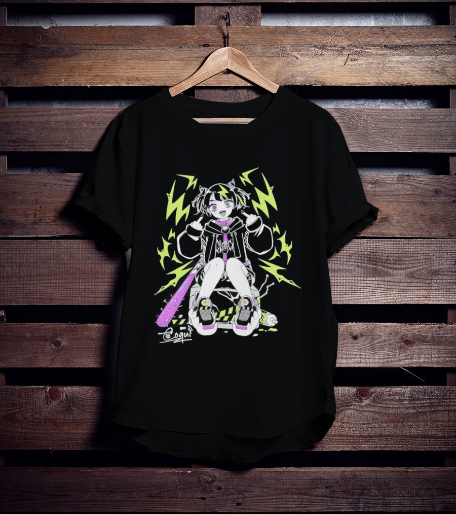 Coqui Delinquent Frog Vtuber With Purple Bat And Lightning T-Shirt