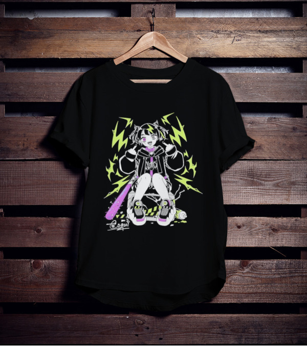 Coqui Delinquent Frog Vtuber With Purple Bat And Lightning T-Shirt