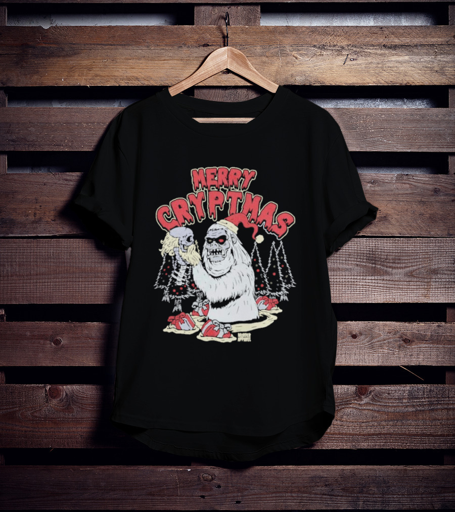 Merry Cryptmas Yeti Skull Santa Dark Humor T-Shirt