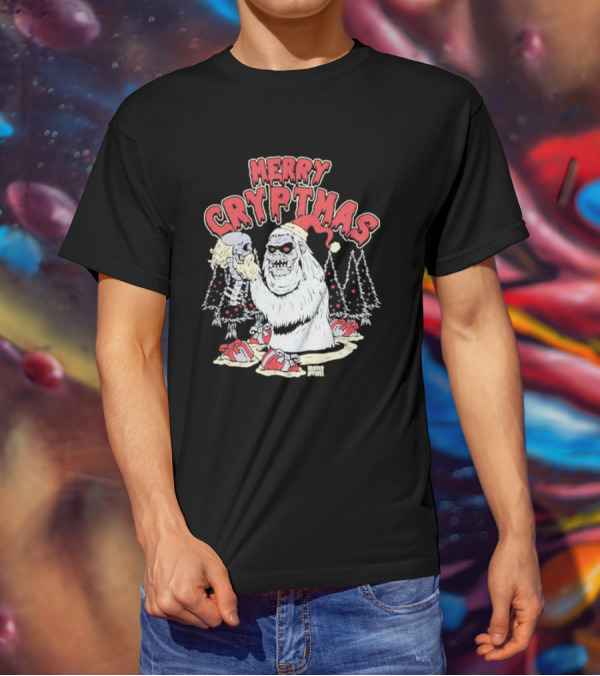 Merry Cryptmas Yeti Skull Santa Dark Humor T-Shirt