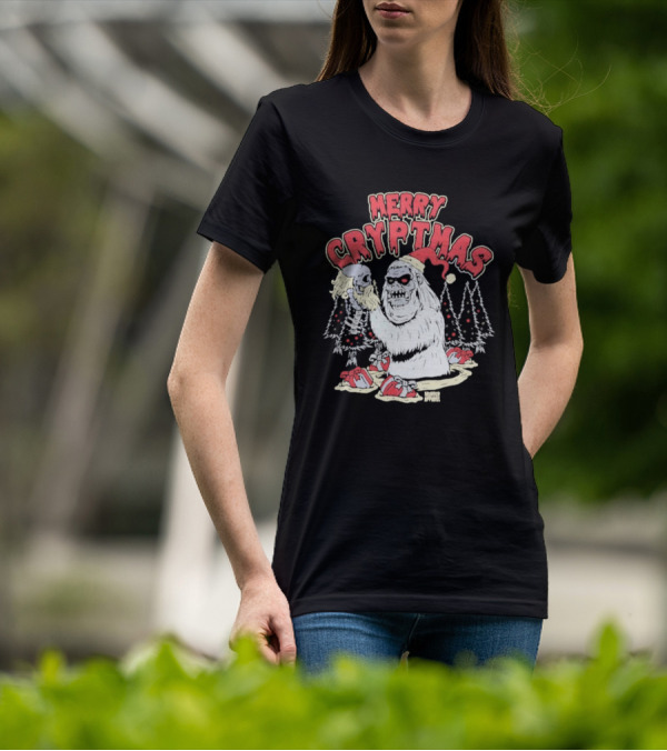 Merry Cryptmas Yeti Skull Santa Dark Humor T-Shirt