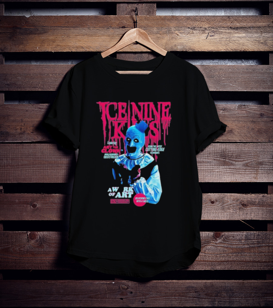 Rock Abilia Ice Nine Kills Black Featuring Art The Clown Cutting Edge Delivering Cake With A Smile T-Shirt