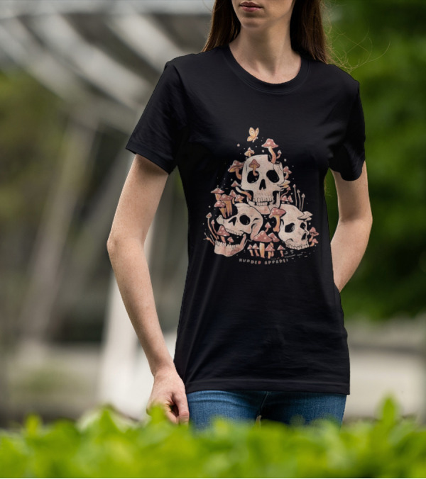 Skulls And Fungi Mushroom Murder Butterfly T-Shirt