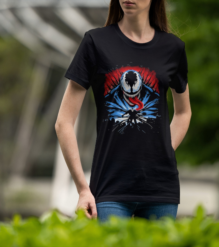 Venom Anti Hero Symbiote Red And Blue Cityscape Iconic T-Shirt