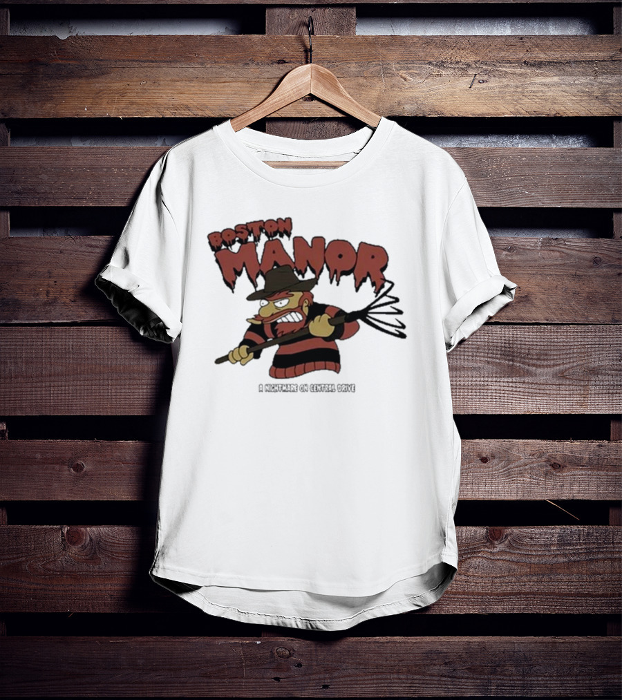 Boston Manor A Nightmare On Central Drive Freddy Krueger Parody Character T-Shirt