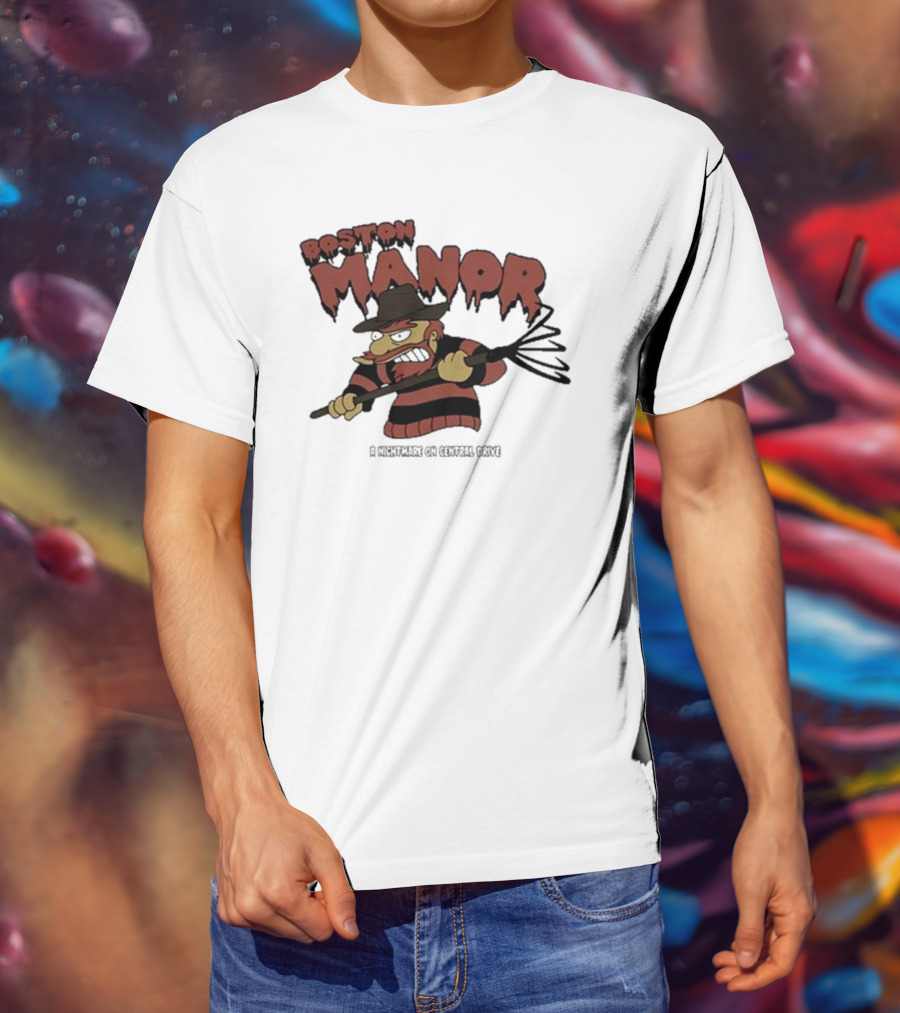 Boston Manor A Nightmare On Central Drive Freddy Krueger Parody Character T-Shirt