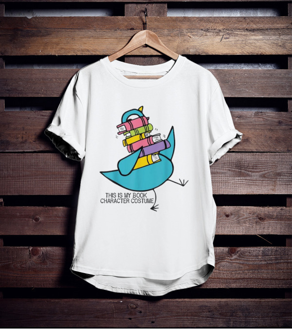 This Is My Book Character Costume Pigeon Holding Stack Of Books T-Shirt