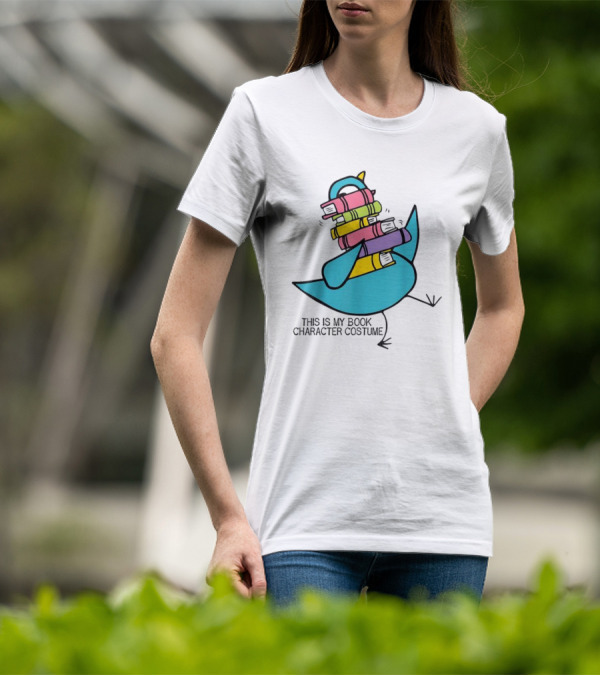 This Is My Book Character Costume Pigeon Holding Stack Of Books T-Shirt