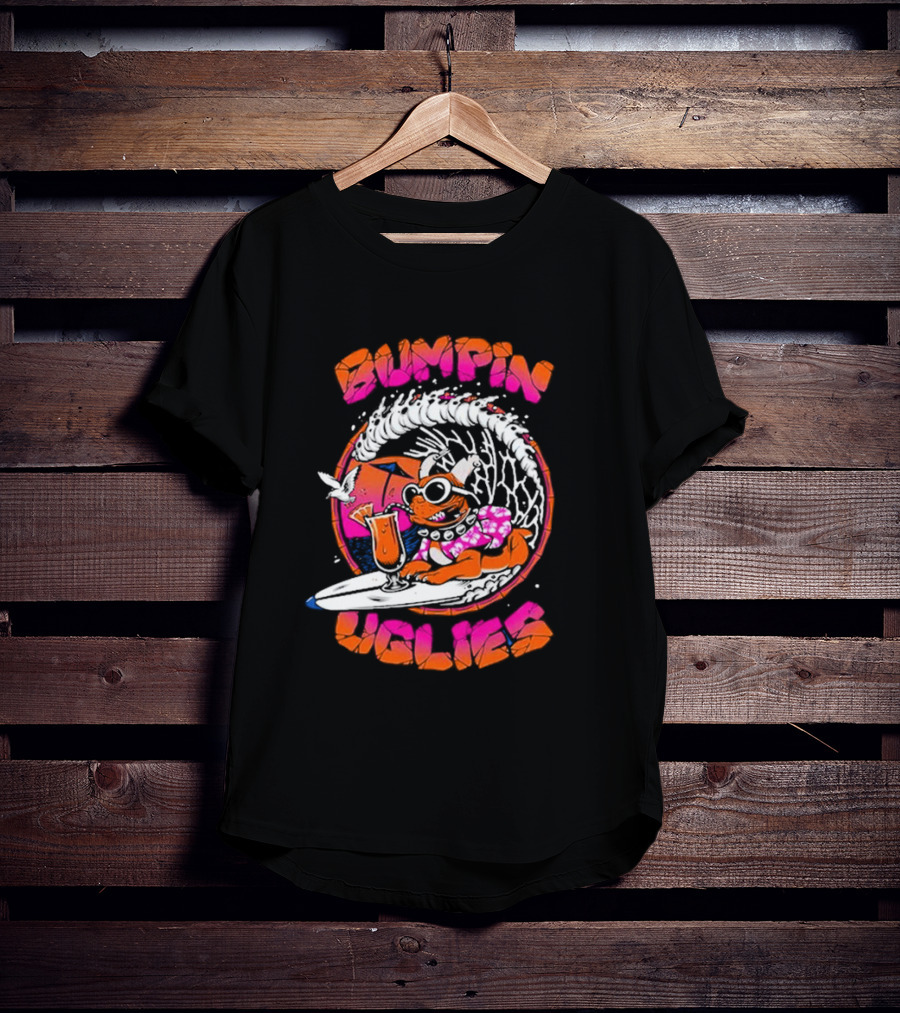 Bumpin Uglies Pug Riding Surf Wave With Cocktail And Sunglasses T-Shirt