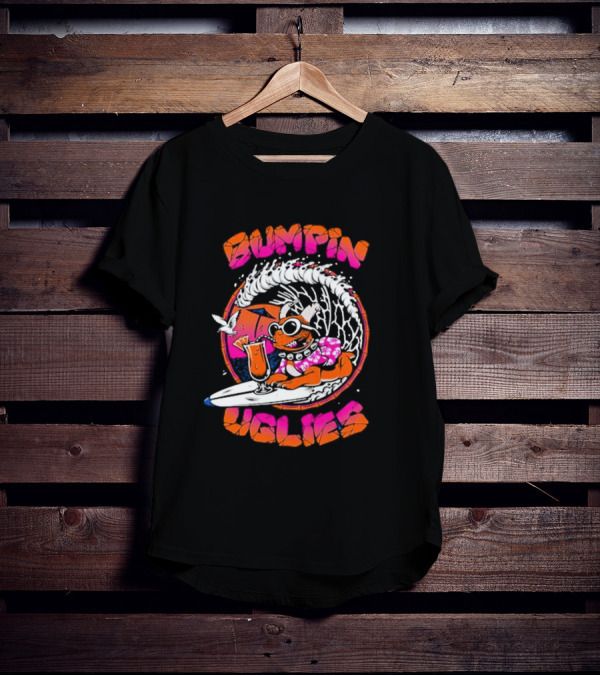 Bumpin Uglies Pug Riding Surf Wave With Cocktail And Sunglasses T-Shirt