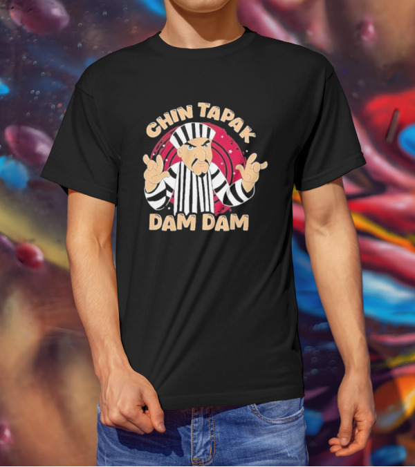 Chin Tapak Dam Dam Cartoon Villain With Stripes And Stars T-Shirt