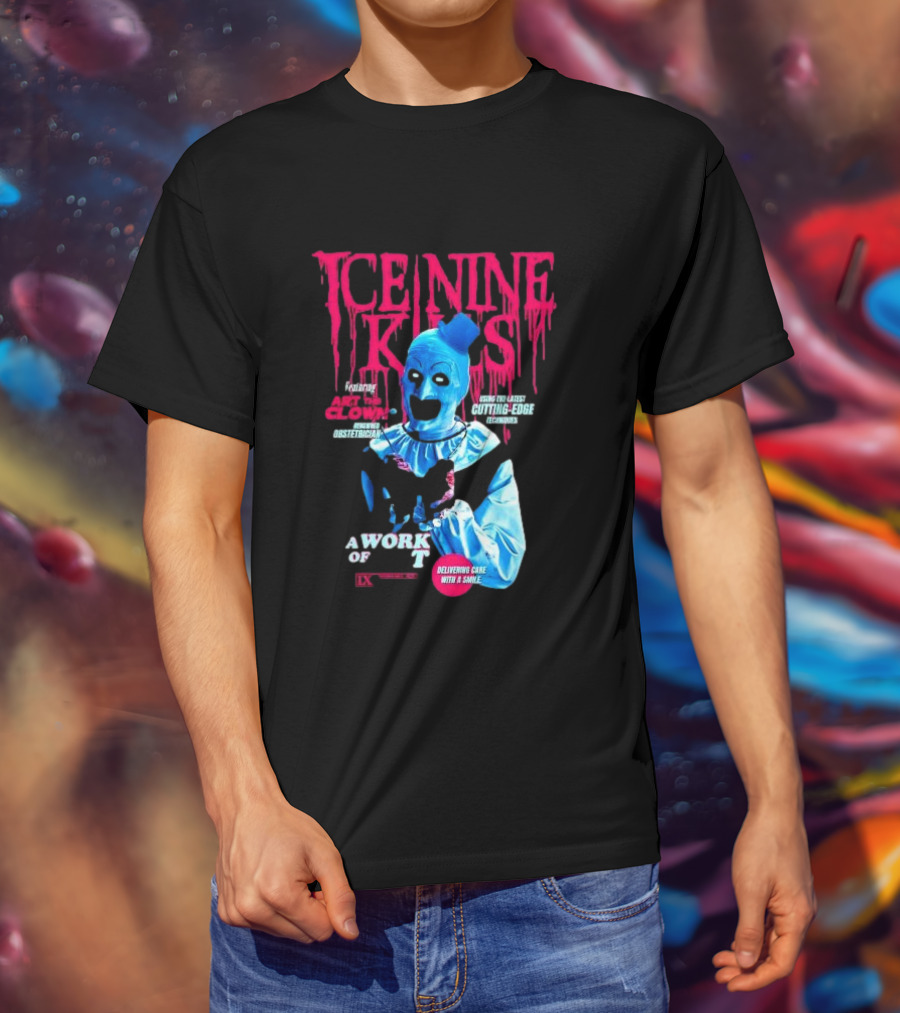 Ice Nine Kills Featuring Art The Clown Cutting Edge A Work Of T IX Delivering Cake With A Smile T-Shirt