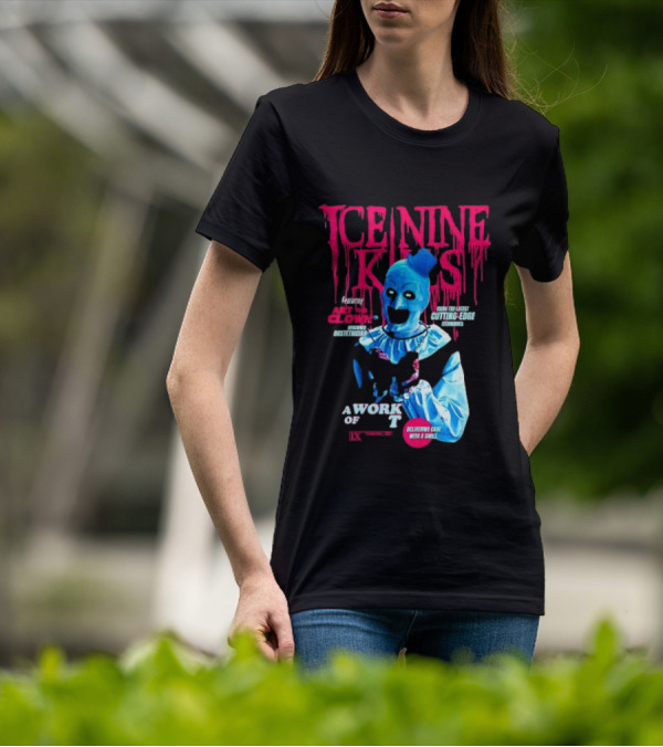 Ice Nine Kills Featuring Art The Clown Cutting Edge A Work Of T IX Delivering Cake With A Smile T-Shirt