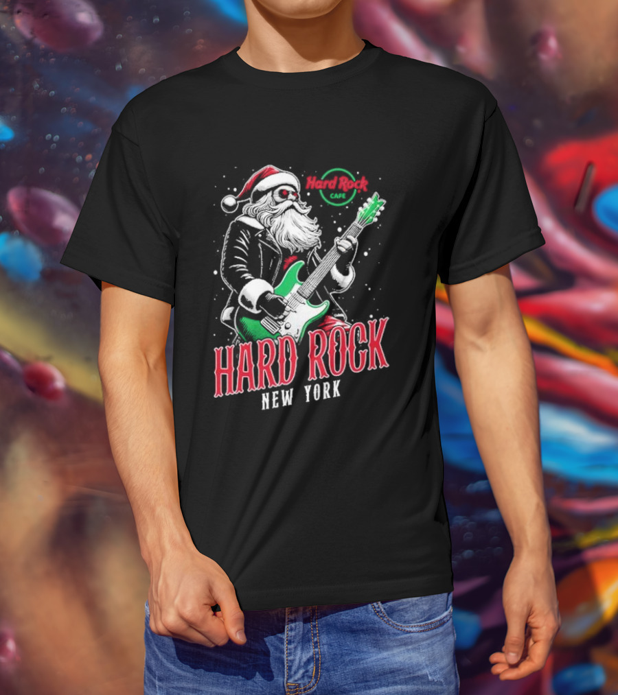 Hard Rock Cafe New York Santa Christmas Guitar Holiday Live T-Shirt
