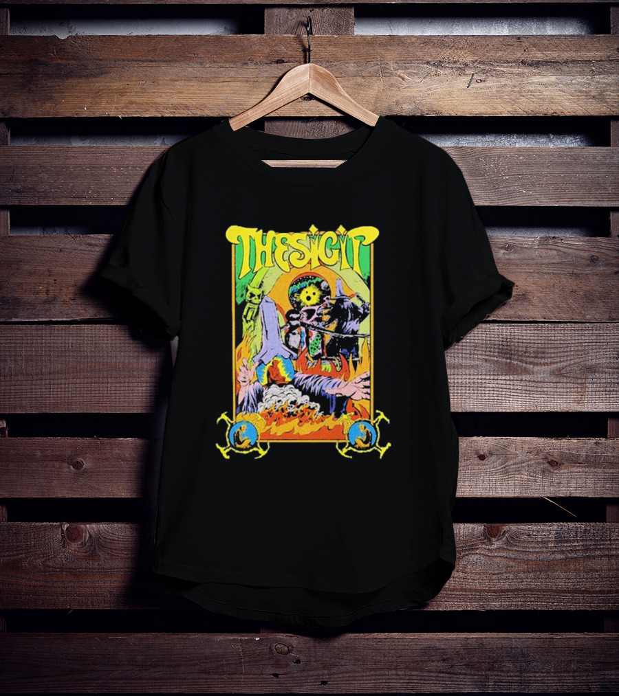 THESIGIT Psychedelic Skeletons Fire Scene Retro T-Shirt