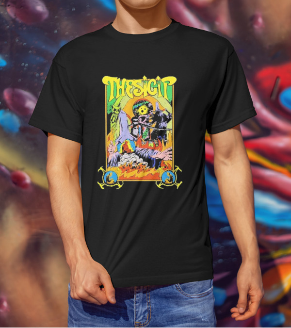 THESIGIT Psychedelic Skeletons Fire Scene Retro T-Shirt