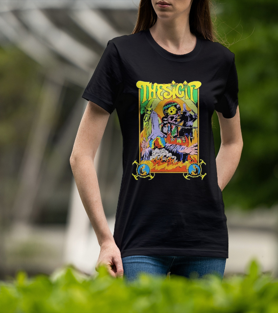 THESIGIT Psychedelic Skeletons Fire Scene Retro T-Shirt