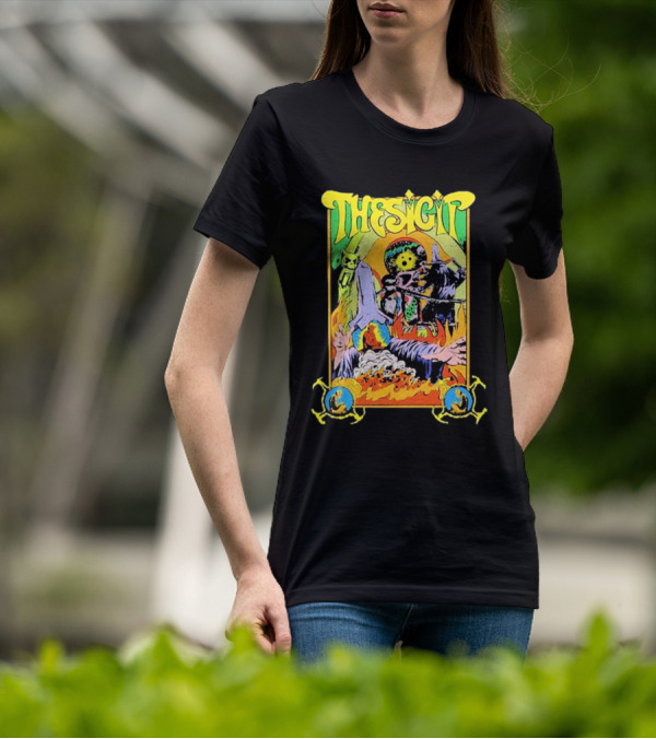 THESIGIT Psychedelic Skeletons Fire Scene Retro T-Shirt