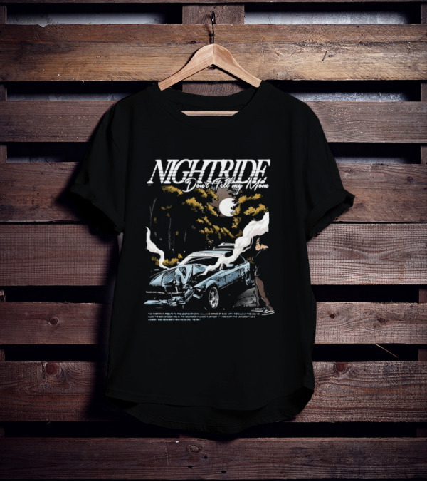 Nightride Don't Tell My Mom Night Car Crash Scene With Full Moon And Trees T-Shirt