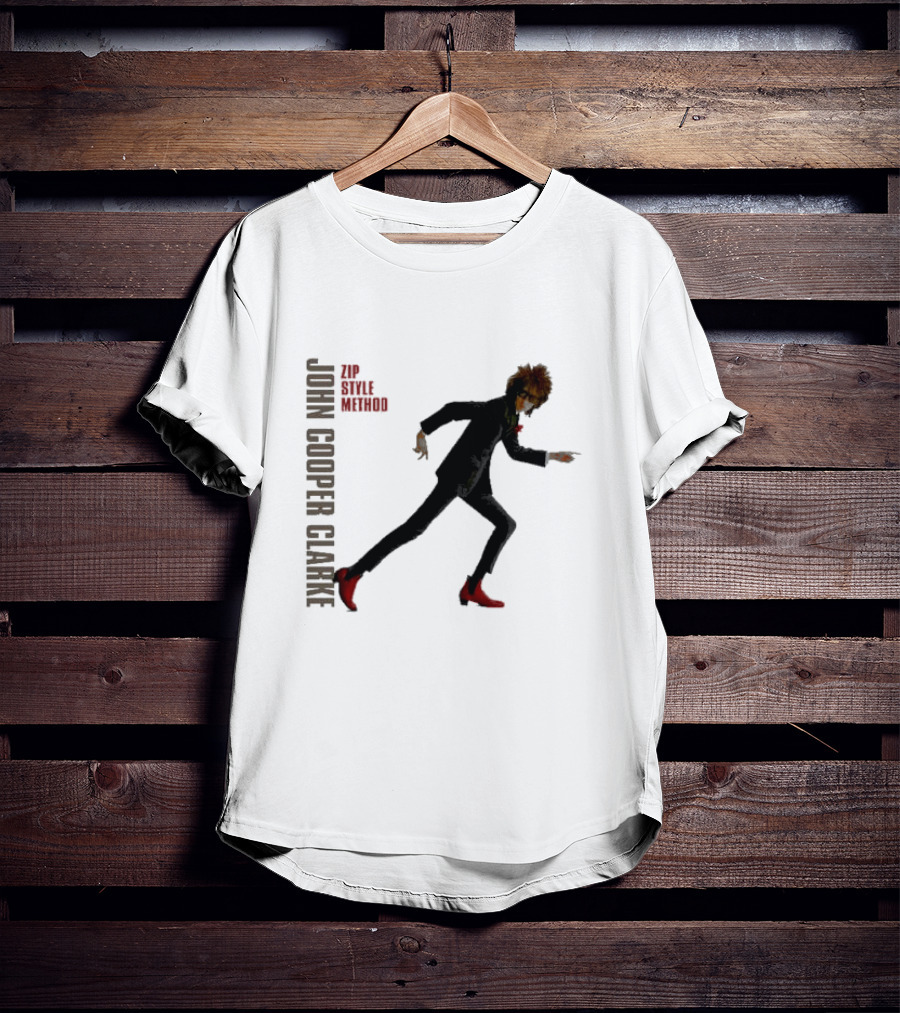 John Cooper Clarke Zip Style Method Dynamic Pose In Red Boots T-Shirt