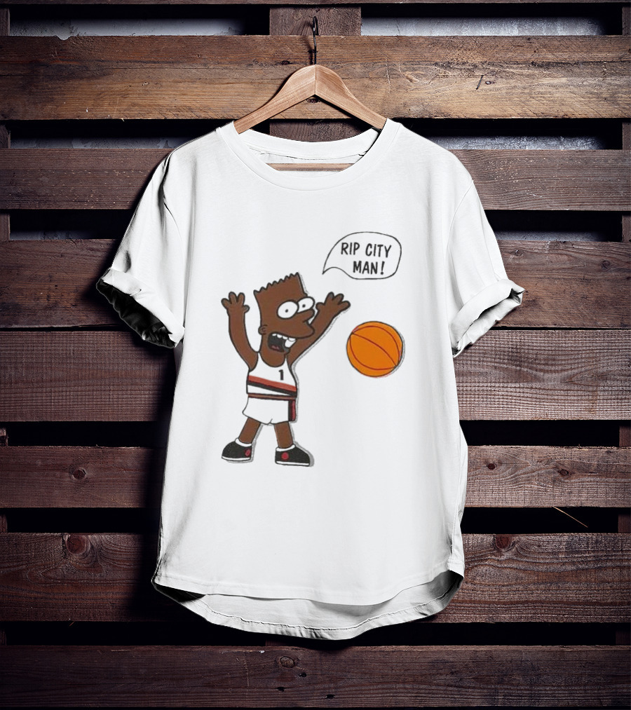 Rip City Man Bart Simpson Basketball Player With Orange Ball T-Shirt