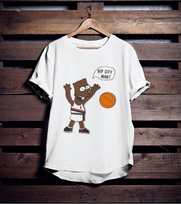 Rip City Man Bart Simpson Basketball Player With Orange Ball T-Shirt
