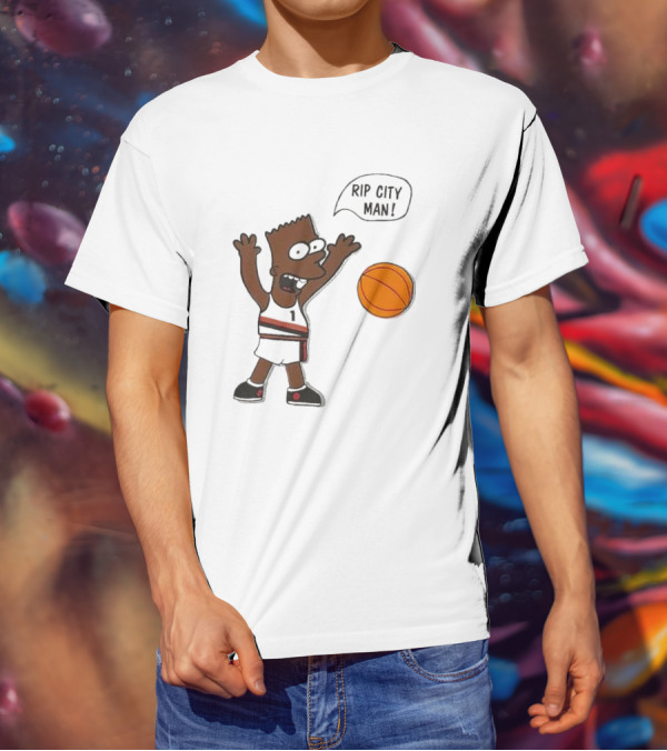 Rip City Man Bart Simpson Basketball Player With Orange Ball T-Shirt