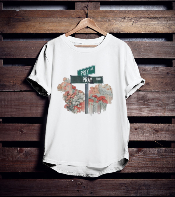 Pray Boulevard Prey Avenue Floral Street Sign Snapshot SS Knit T-Shirt