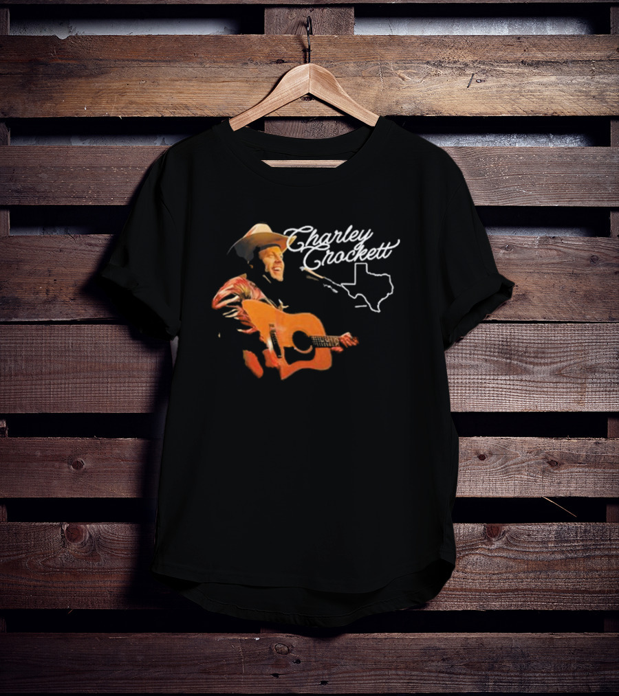 Charley Crockett Live Performance With Guitar And Texas Outline T-Shirt