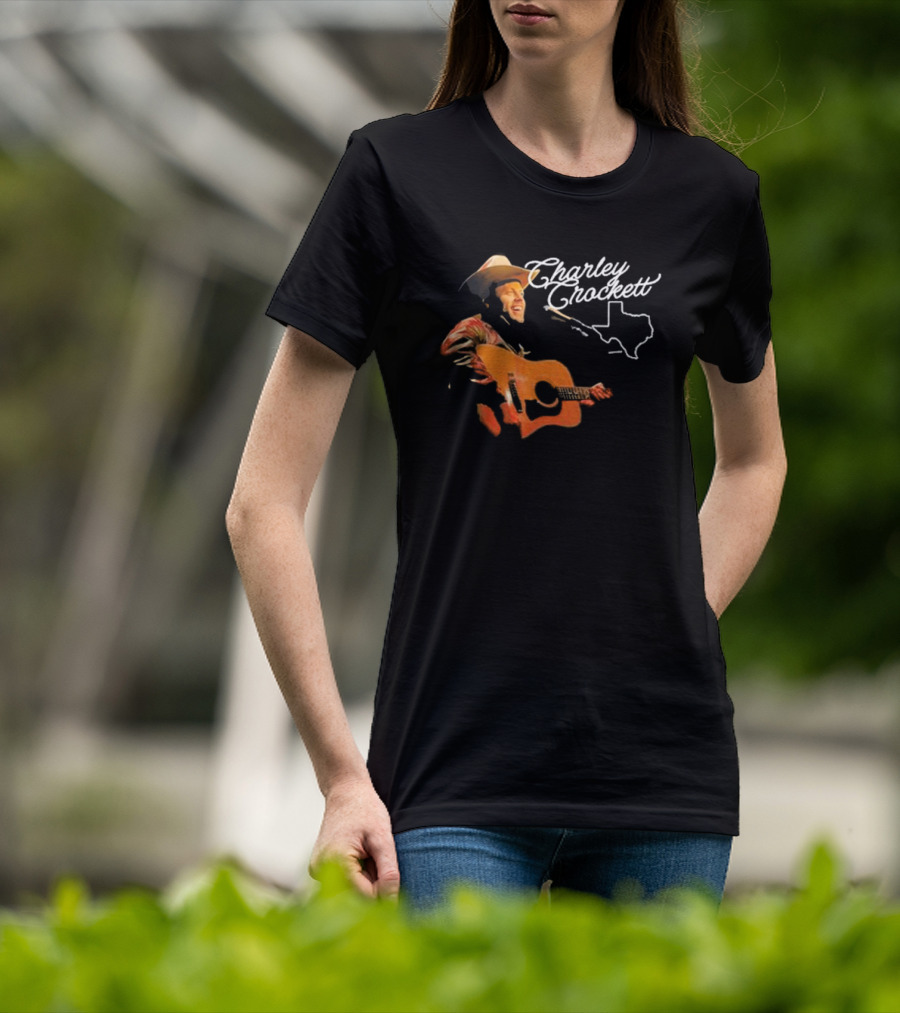 Charley Crockett Live Performance With Guitar And Texas Outline T-Shirt