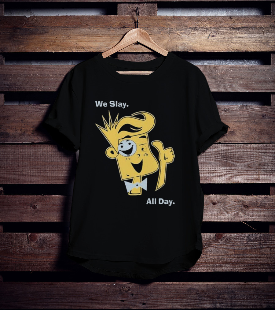 We Slay All Day Fgteev Shiny Yellow Character With Smile And Bow Tie T-Shirt