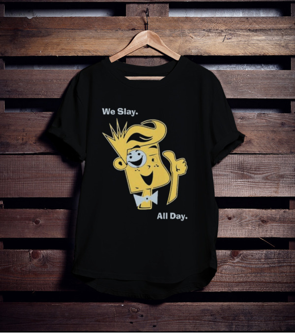 We Slay All Day Fgteev Shiny Yellow Character With Smile And Bow Tie T-Shirt