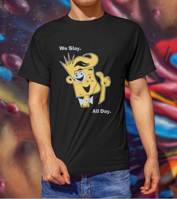 We Slay All Day Fgteev Shiny Yellow Character With Smile And Bow Tie T-Shirt