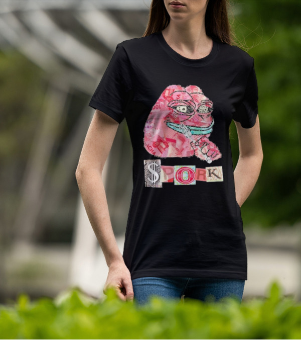 Pauly Spork Frog With Collage Pattern And Iconic Symbolism T-Shirt