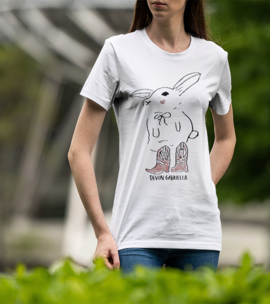 Devon Gabriella Bunny In Boots With Ribbon Bow And Cowboy Shoes T-Shirt