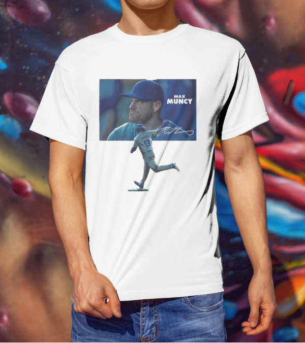 Max Muncy Baseball Figurine And Signature Photo T-Shirt