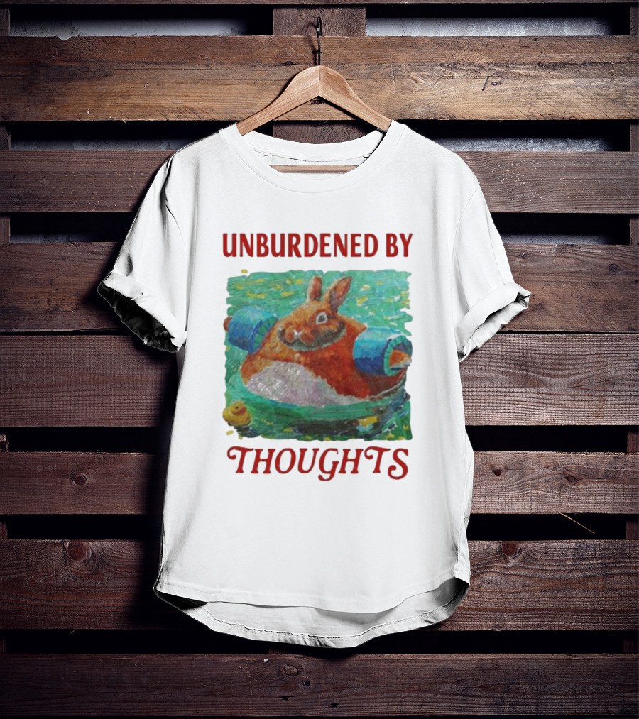 UNBURDENED BY THOUGHTS Rabbit Floating With Tube In Water Scene T-Shirt
