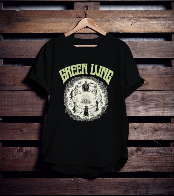 Green Lung Mystic Circle Ritual Scene With Figures And Central Fire T-Shirt