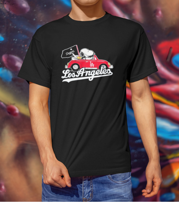 Los Angeles Dodgers Snoopy LA Car Dodgers Flag T-Shirt