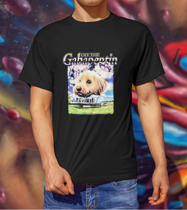 Off The Gabapentin Dog Floating Above Clouds And Stonehenge With Butterflies T-Shirt