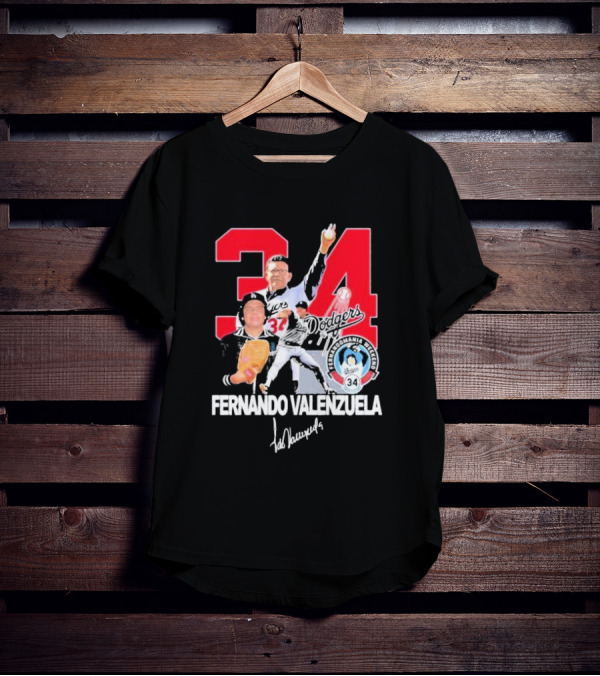 Fernando Valenzuela Dodgers 34 Legend Baseball Tecolomania Mexican 34 Signature T-Shirt