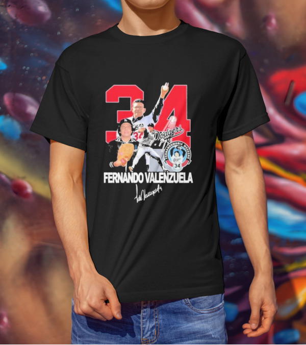 Fernando Valenzuela Dodgers 34 Legend Baseball Tecolomania Mexican 34 Signature T-Shirt