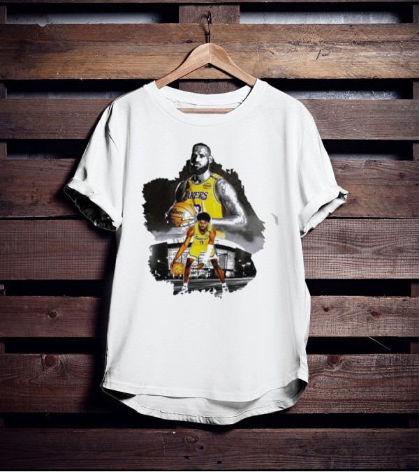 Lebron James Lakers Basketball Star In Action With Los Angeles Stadium Background T-Shirt