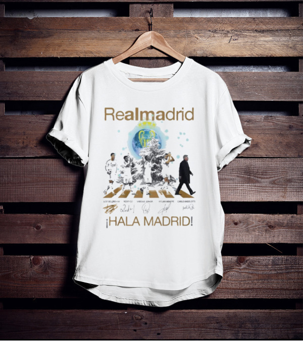 Real Madrid Hala Madrid Jude Bellingham Rodrygo Vinicius Junior Kylian Mbappe Carlo Ancelotti Signatures T-Shirt