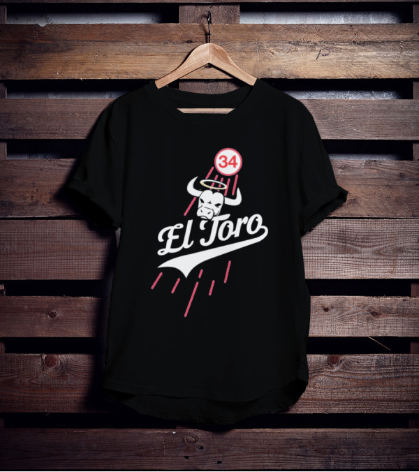El Toro 34 Fernando Valenzuela Dodgers Bull Halo T-Shirt