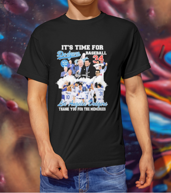 IT'S TIME FOR BASEBALL LOS ANGELES DODGERS VIN SCULLY FERNANDO VALENZUELA 34 THANK YOU FOR THE MEMORIES T-Shirt